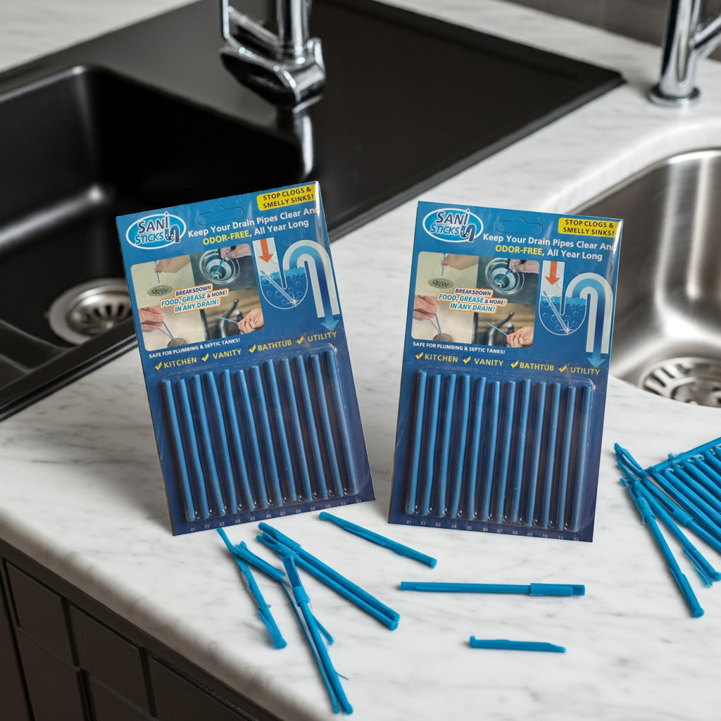 24 Piece Drain Sticks Drain Cleaner Odour Remover For Sink Bath Shower & Kitchen