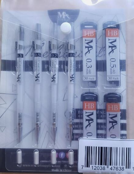 MOZART PREMIUM SCETCHING PENCIL SETS INCLUDING 4 PENCILS, REPLACEMENT ERASERS