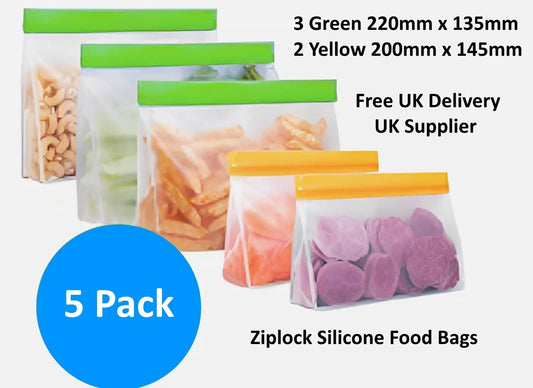 5 Silicone Reusable Stand Bottom Design Food Storage Bags Freezer Safe