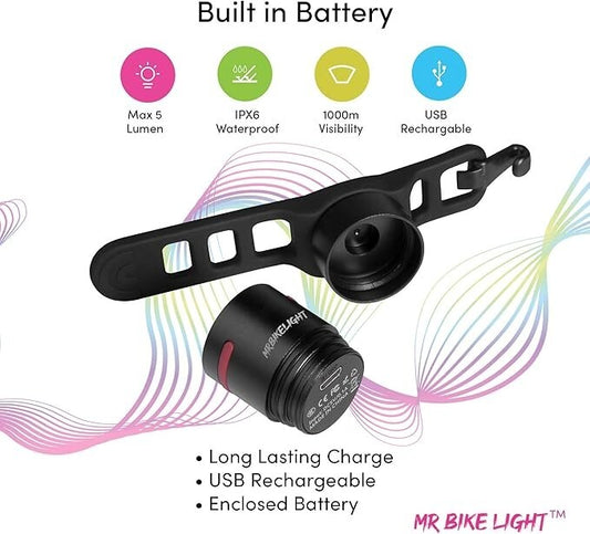 Rear Bike Light Super Bright By Mr Bike Lights - Rechargeable
