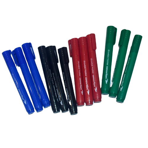 12 X Large Dry Wipe White Board Markers Pens Bullet Tip Black Blue Red Green