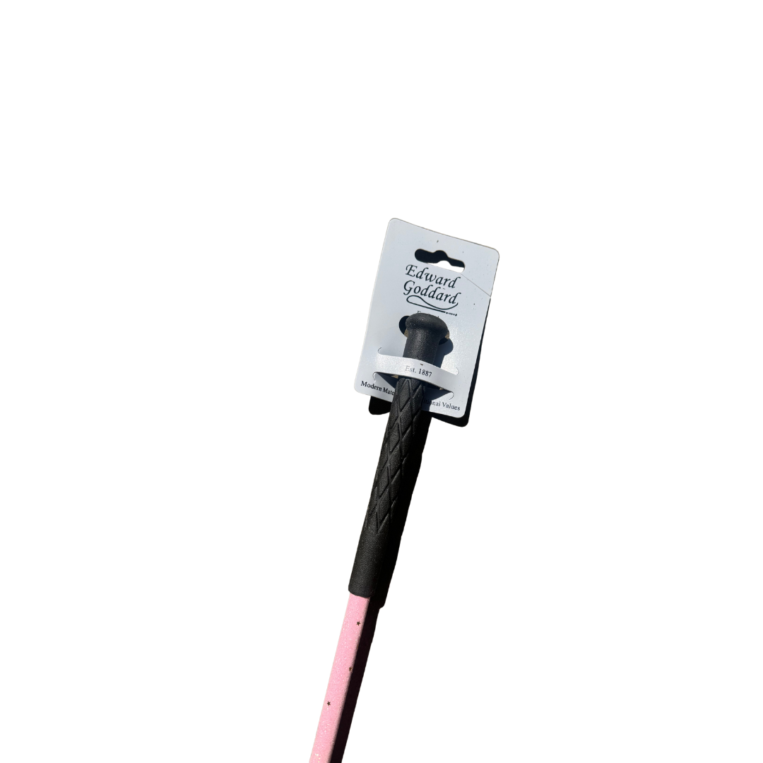 Horse Riding Crop Edward Goddard Training Whip 65cm Pink Sparkly Glitter Star