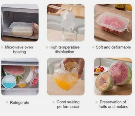 6 Pcs Reusable Silicone Stretch Food Bowl Wraps Storage Lids Cover