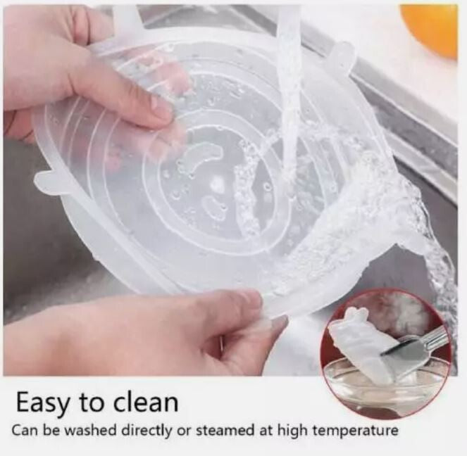 6 Pcs Reusable Silicone Stretch Food Bowl Wraps Storage Lids Cover