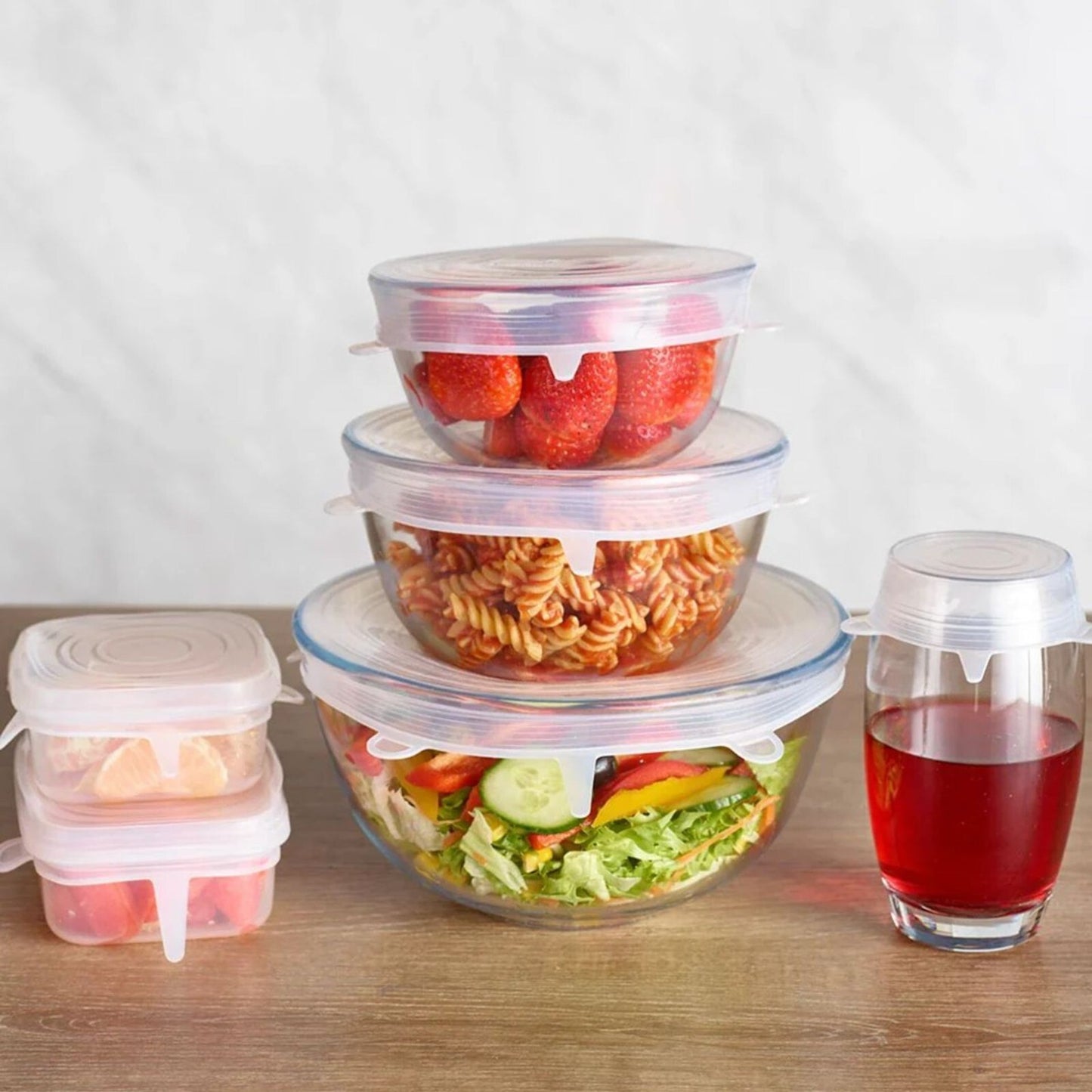 6 Pcs Reusable Silicone Stretch Food Bowl Wraps Storage Lids Cover