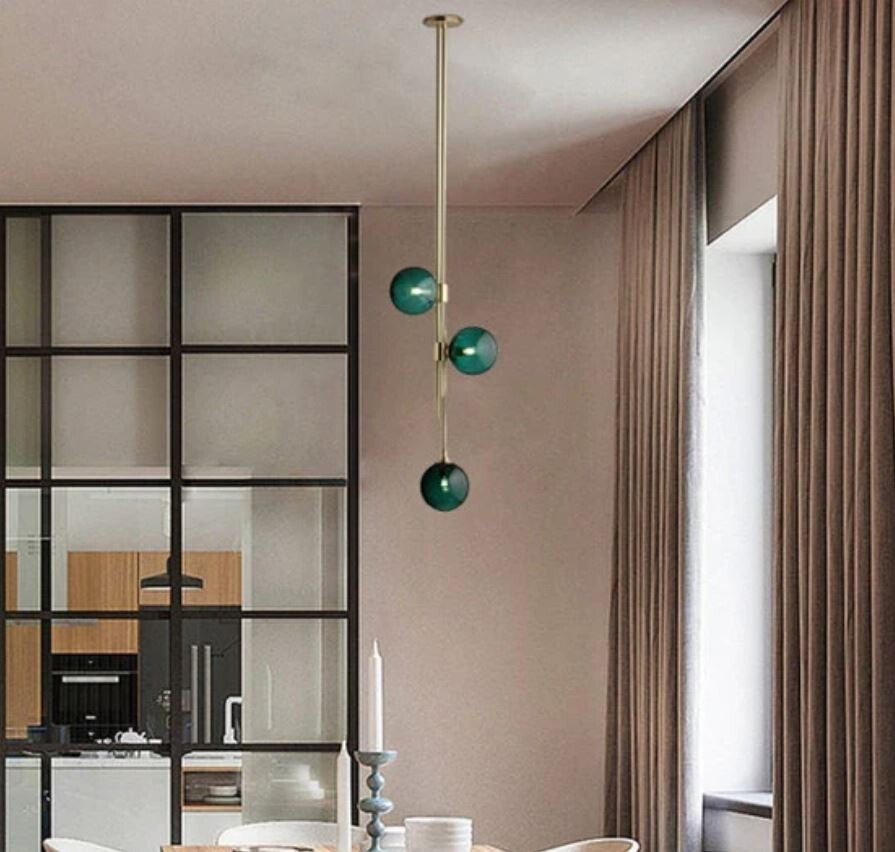 3-light Decorative Globe Pendant Opal Green Glass Lampshade