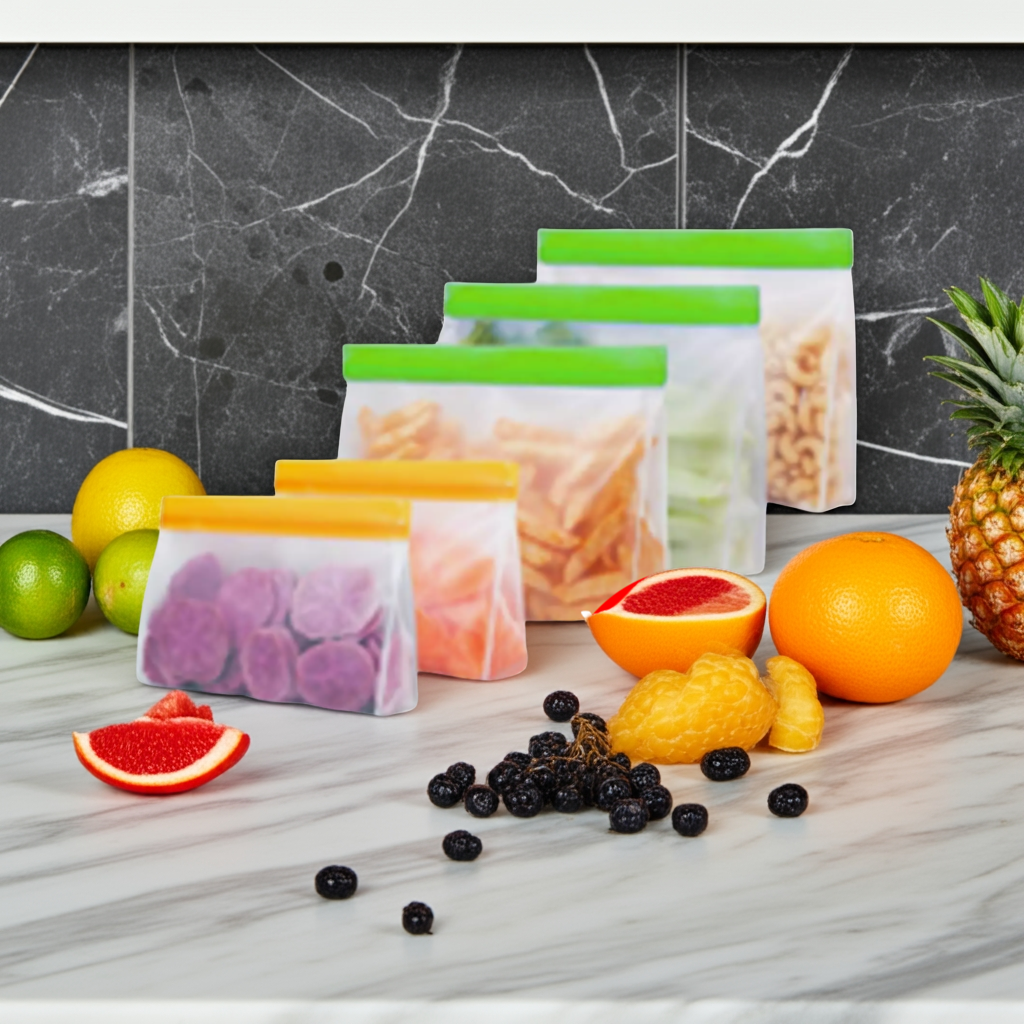 5 Silicone Reusable Stand Bottom Design Food Storage Bags Freezer Safe