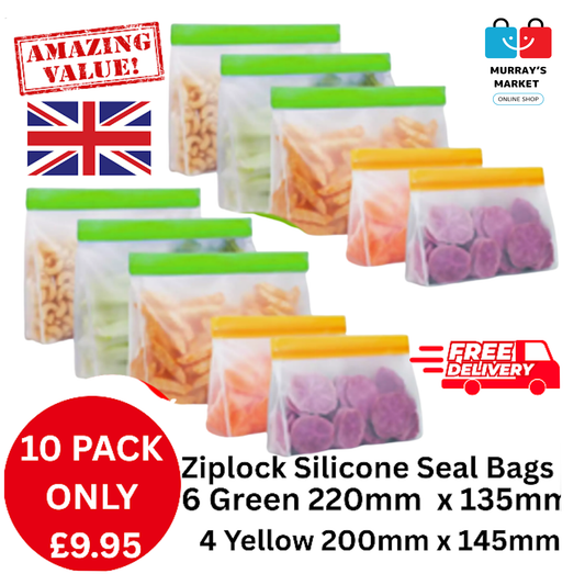 10 Silicone Reusable Stand Bottom Design Food Storage Bags Freezer Safe