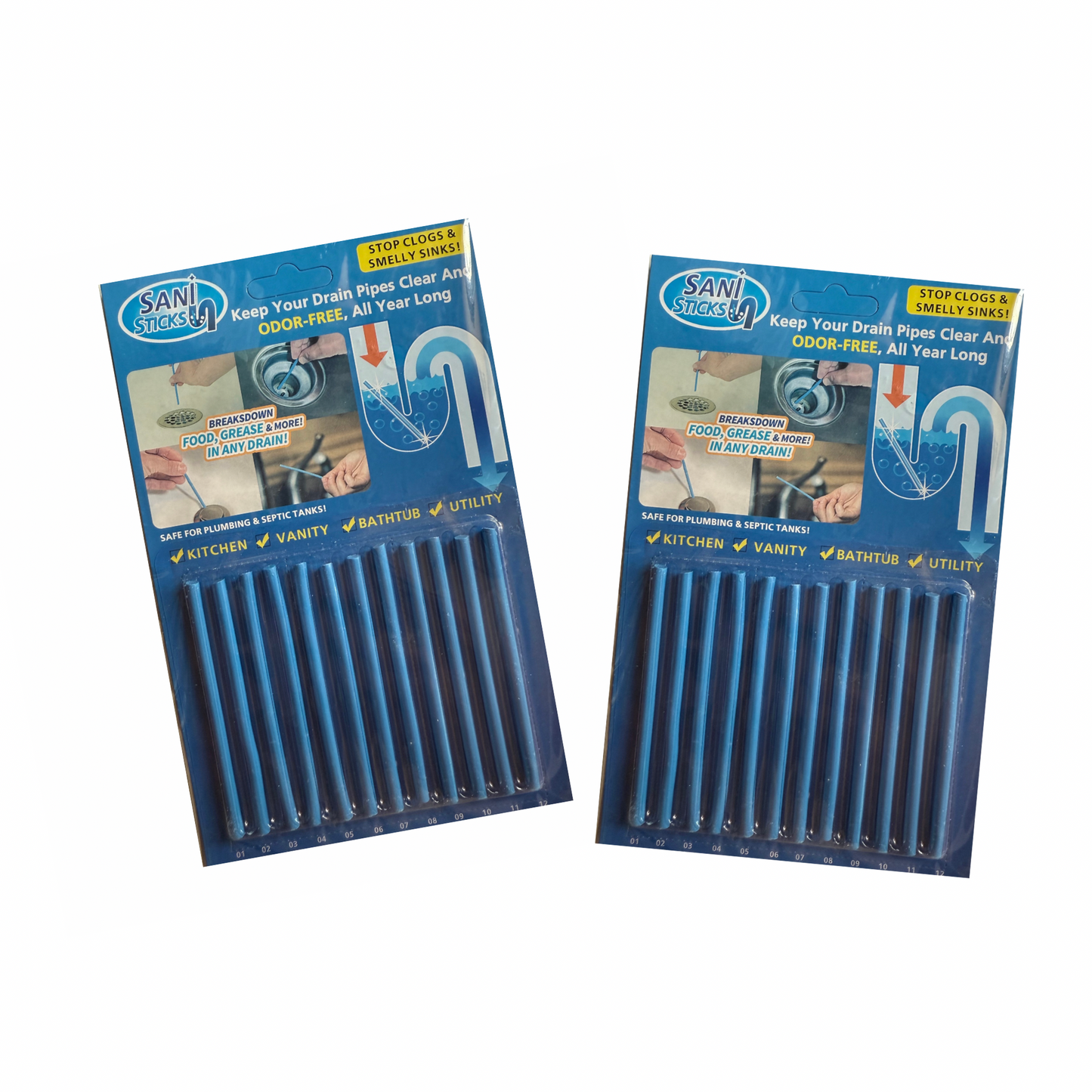 24 Piece Drain Sticks Drain Cleaner Odour Remover For Sink Bath Shower & Kitchen