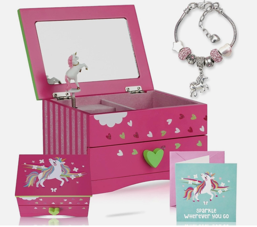 Unicorn Musical Jewellery Box Including Charm Bracelet