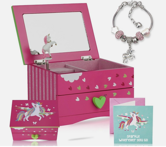 Unicorn Musical Jewellery Box Including Charm Bracelet