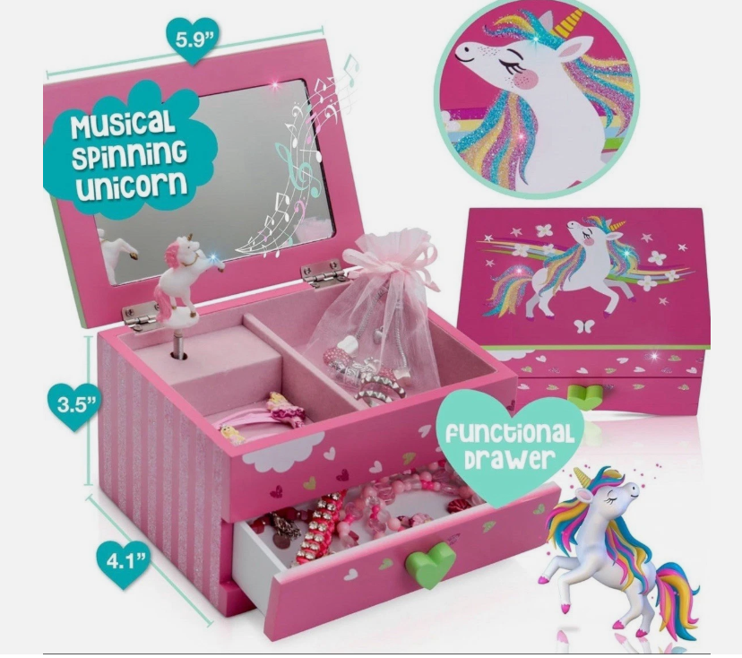 Unicorn Musical Jewellery Box Including Charm Bracelet