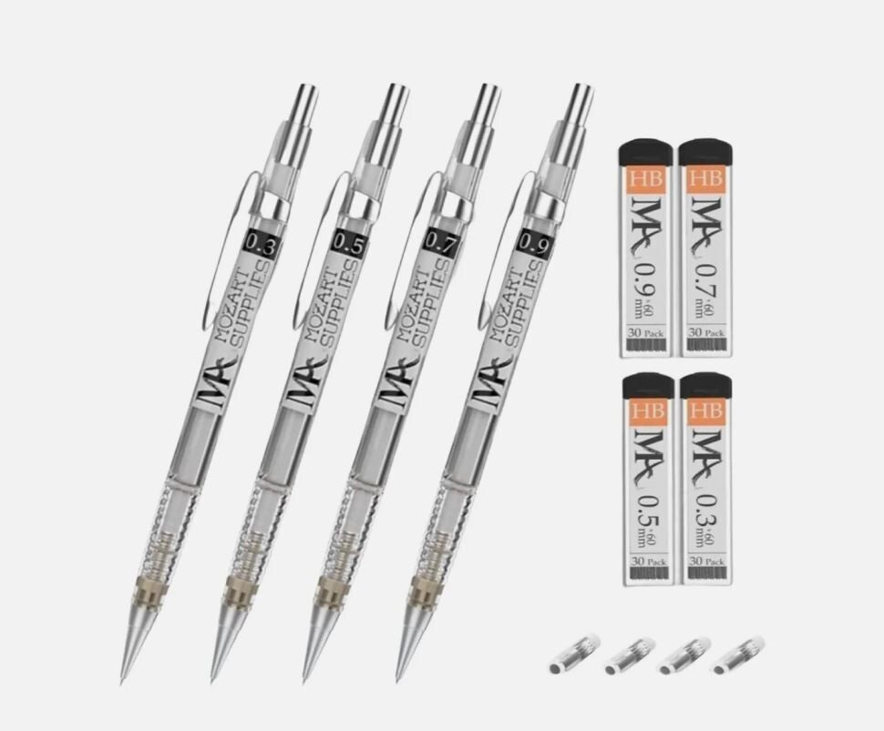 MOZART PREMIUM SCETCHING PENCIL SETS INCLUDING 4 PENCILS, REPLACEMENT ERASERS