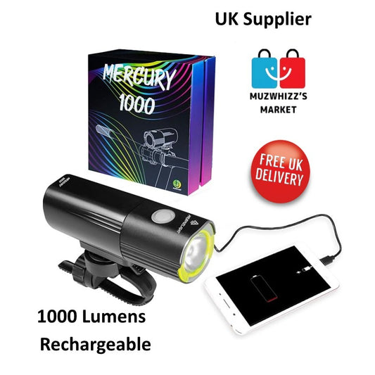 Front Bike Light Mercury 1000 Lumens USB Rechargeable Universal Mount