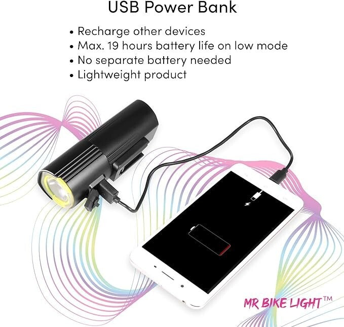 Front Bike Light Mercury 1000 Lumens USB Rechargeable Universal Mount