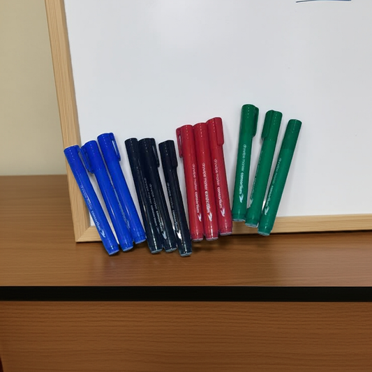 12 X Large Dry Wipe White Board Markers Pens Bullet Tip Black Blue Red Green
