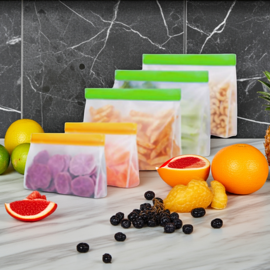 5 Silicone Reusable Stand Bottom Design Food Storage Bags Freezer Safe