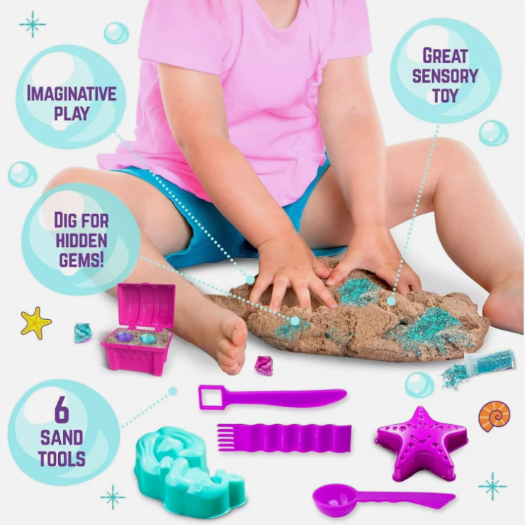 Kinetic Sand Mermaid Sensory Sand Kit, 2lbs Moldable Play Sand for Kids Aged 3+